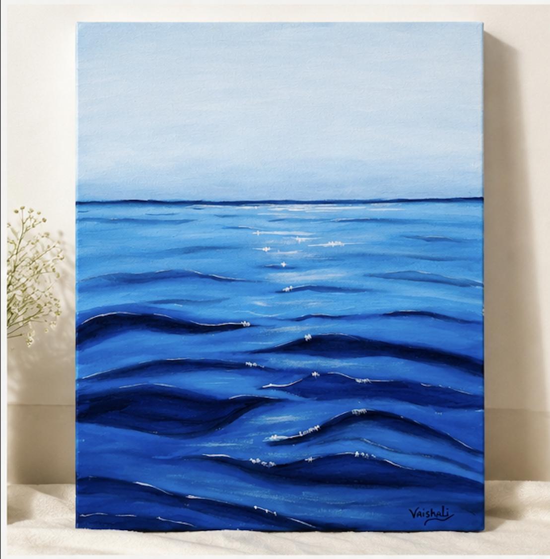 Deep blue ocean waves seascape - Acrylic painting by Vaishali